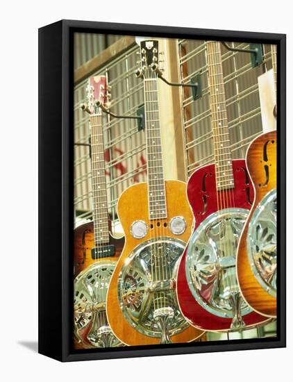 Showcase Displaying Dobro Resonating Guitars-Barry Winiker-Framed Stretched Canvas