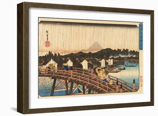 Shower at Nihonbashi Bridge, 1832-1834-Utagawa Hiroshige-Framed Giclee Print