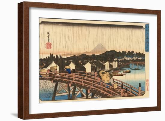 Shower at Nihonbashi Bridge, 1832-1834-Utagawa Hiroshige-Framed Giclee Print