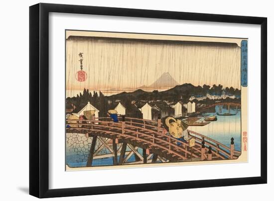 Shower at Nihonbashi Bridge, 1832-1834-Utagawa Hiroshige-Framed Giclee Print
