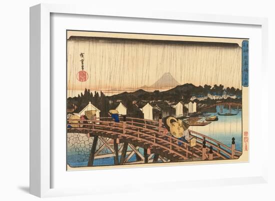 Shower at Nihonbashi Bridge, 1832-1834-Utagawa Hiroshige-Framed Giclee Print