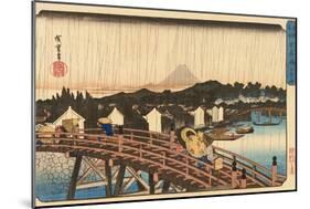 Shower at Nihonbashi Bridge, 1832-1834-Utagawa Hiroshige-Mounted Giclee Print