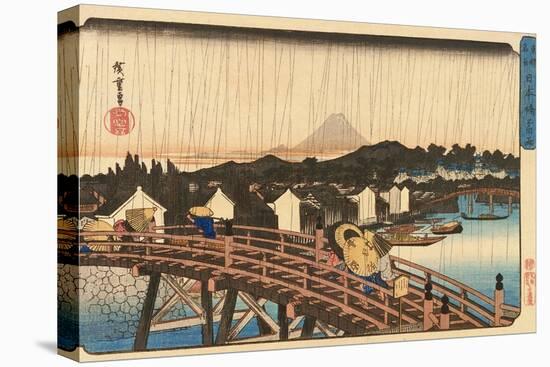Shower at Nihonbashi Bridge, 1832-1834-Utagawa Hiroshige-Stretched Canvas