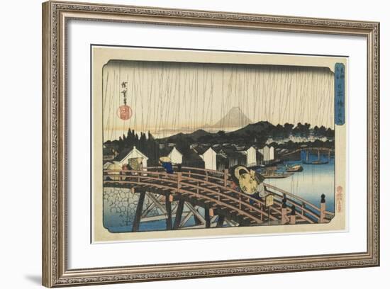 Shower at Nihonbashi Bridge, 1832-1839-Utagawa Hiroshige-Framed Giclee Print