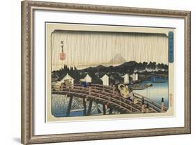 Shower at Nihonbashi Bridge, 1832-1839-Utagawa Hiroshige-Framed Giclee Print