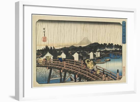 Shower at Nihonbashi Bridge, 1832-1839-Utagawa Hiroshige-Framed Giclee Print