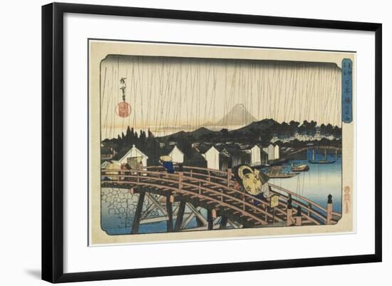 Shower at Nihonbashi Bridge, 1832-1839-Utagawa Hiroshige-Framed Giclee Print