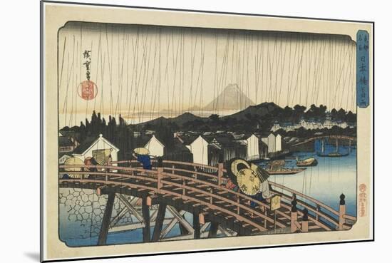 Shower at Nihonbashi Bridge, 1832-1839-Utagawa Hiroshige-Mounted Giclee Print