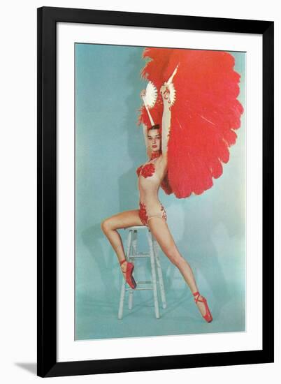 Showgirl with Red Feathers, Retro-null-Framed Art Print