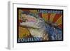 Shreveport, Louisiana - Alligator Mosaic-Lantern Press-Framed Art Print