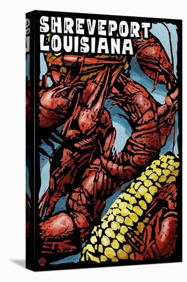 Shreveport, Louisiana - Crawfish - Scratchboard-Lantern Press-Stretched Canvas