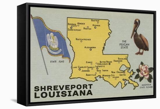 Shreveport, Louisiana - Detailed Map of State-Lantern Press-Framed Stretched Canvas