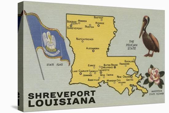 Shreveport, Louisiana - Detailed Map of State-Lantern Press-Stretched Canvas