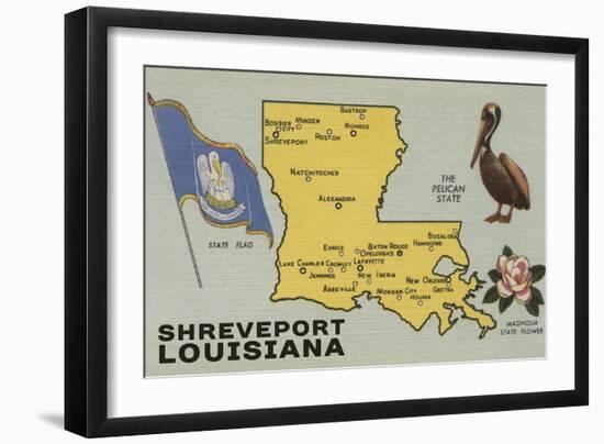 Shreveport, Louisiana - Detailed Map of State-Lantern Press-Framed Art Print