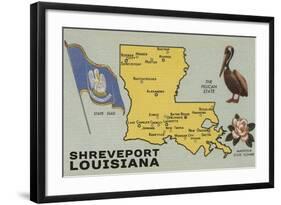 Shreveport, Louisiana - Detailed Map of State-Lantern Press-Framed Art Print