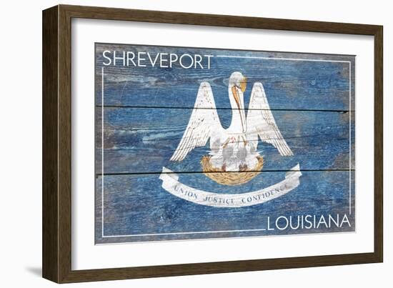 Shreveport, Louisiana - Louisiana State Flag - Barnwood Painting-Lantern Press-Framed Art Print