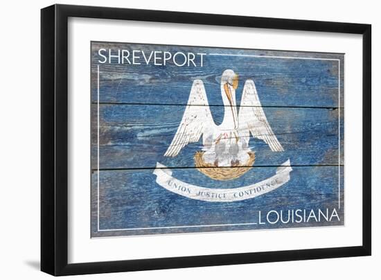 Shreveport, Louisiana - Louisiana State Flag - Barnwood Painting-Lantern Press-Framed Art Print