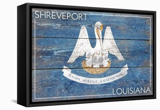 Shreveport, Louisiana - Louisiana State Flag - Barnwood Painting-Lantern Press-Framed Stretched Canvas