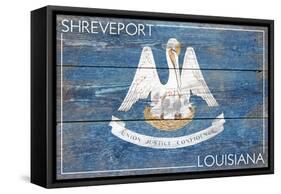 Shreveport, Louisiana - Louisiana State Flag - Barnwood Painting-Lantern Press-Framed Stretched Canvas