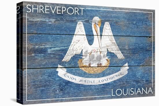 Shreveport, Louisiana - Louisiana State Flag - Barnwood Painting-Lantern Press-Stretched Canvas