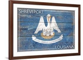 Shreveport, Louisiana - Louisiana State Flag - Barnwood Painting-Lantern Press-Framed Art Print