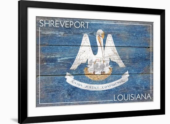 Shreveport, Louisiana - Louisiana State Flag - Barnwood Painting-Lantern Press-Framed Art Print