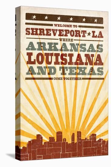 Shreveport, Louisiana - Skyline and Sunburst Sceenprint Style-Lantern Press-Stretched Canvas