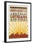 Shreveport, Louisiana - Skyline and Sunburst Sceenprint Style-Lantern Press-Framed Art Print