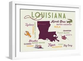 Shreveport, Louisiana - Typography and Icons-Lantern Press-Framed Art Print