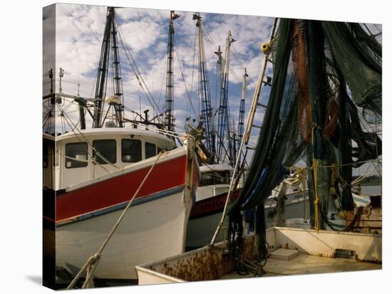 Shrimp Boats Tied to Dock, Darien, Georgia, USA-Joanne Wells-Stretched Canvas