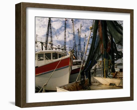 Shrimp Boats Tied to Dock, Darien, Georgia, USA-Joanne Wells-Framed Premium Photographic Print