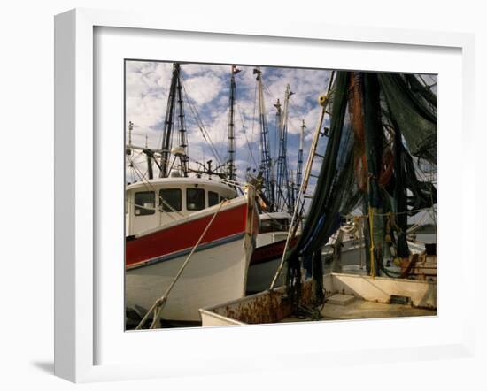 Shrimp Boats Tied to Dock, Darien, Georgia, USA-Joanne Wells-Framed Premium Photographic Print