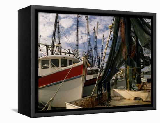 Shrimp Boats Tied to Dock, Darien, Georgia, USA-Joanne Wells-Framed Stretched Canvas