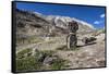 Shrine with Argyle Sheep horns and Blue sheep horns, lower Nyerak village, Ladakh, India, Himalayas-Thomas L. Kelly-Framed Stretched Canvas