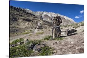 Shrine with Argyle Sheep horns and Blue sheep horns, lower Nyerak village, Ladakh, India, Himalayas-Thomas L. Kelly-Stretched Canvas