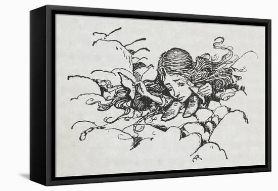 Shrunken Alice After Eating Some Of the Caterpillar's Mushroom-Arthur Rackham-Framed Stretched Canvas