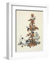 Shrunken Alice and the Puppy by a Giant Thistle.-Gwynedd Hudson-Framed Giclee Print