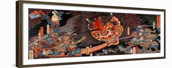 Shuten Doji's Head Attacking Raiko's Band of Warriors-Yoshitsuya Utagawa-Framed Giclee Print