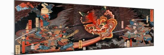 Shuten Doji's Head Attacking Raiko's Band of Warriors-Yoshitsuya Utagawa-Mounted Giclee Print