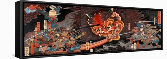 Shuten Doji's Head Attacking Raiko's Band of Warriors-Yoshitsuya Utagawa-Framed Stretched Canvas
