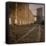 Shuttered Warehouses Lit by Sunlight on Trolley Track Railed Street Along Brooklyn Waterfront-Walker Evans-Framed Stretched Canvas