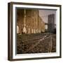 Shuttered Warehouses Lit by Sunlight on Trolley Track Railed Street Along Brooklyn Waterfront-Walker Evans-Framed Photographic Print