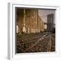 Shuttered Warehouses Lit by Sunlight on Trolley Track Railed Street Along Brooklyn Waterfront-Walker Evans-Framed Photographic Print