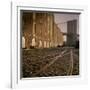 Shuttered Warehouses Lit by Sunlight on Trolley Track Railed Street Along Brooklyn Waterfront-Walker Evans-Framed Photographic Print