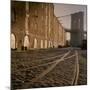 Shuttered Warehouses Lit by Sunlight on Trolley Track Railed Street Along Brooklyn Waterfront-Walker Evans-Mounted Photographic Print