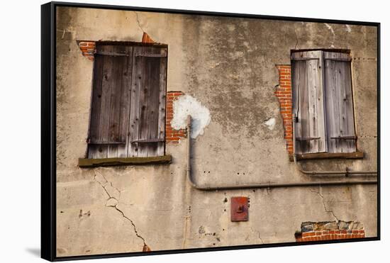 Shutters on an old building along Factors Walk, Savannah, Georgia, USA-Joanne Wells-Framed Stretched Canvas