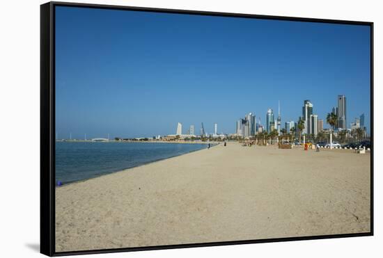 Shuwaikh beach and skyline of Kuwait City, Kuwait, Middle East-Michael Runkel-Framed Stretched Canvas