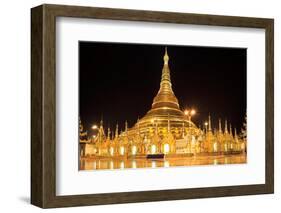 Shwedagon Pagoda at Night (Panorama), Rangon,Myanmar-lkunl-Framed Photographic Print