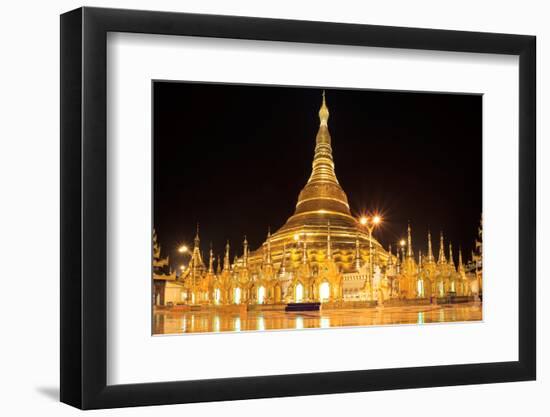 Shwedagon Pagoda at Night (Panorama), Rangon,Myanmar-lkunl-Framed Photographic Print