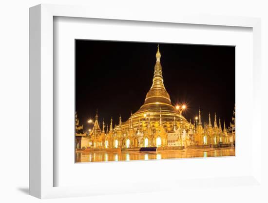 Shwedagon Pagoda at Night (Panorama), Rangon,Myanmar-lkunl-Framed Photographic Print